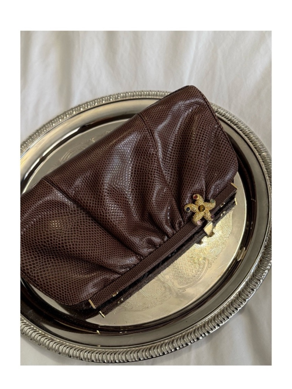Vintage Judith Leiber Lizard Skin Evening Bag / Jeweled Starfish clutch